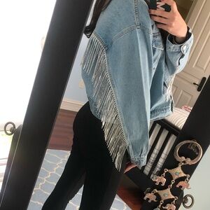 We The Free Light Blue Jean Jacket with Silver Fringe